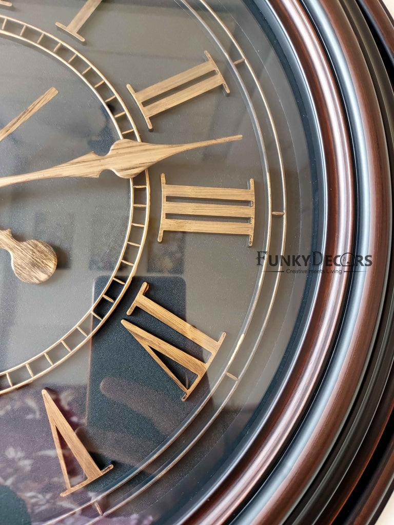 Funkytradition Round Brown Roman Wall Clock Watch Decor For Home Office And Gifts 50 Cm Tall Clocks