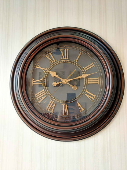 Funkytradition Round Brown Roman Wall Clock Watch Decor For Home Office And Gifts 50 Cm Tall Clocks