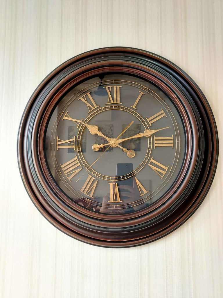 Funkytradition Round Brown Roman Wall Clock Watch Decor For Home Office And Gifts 50 Cm Tall Clocks