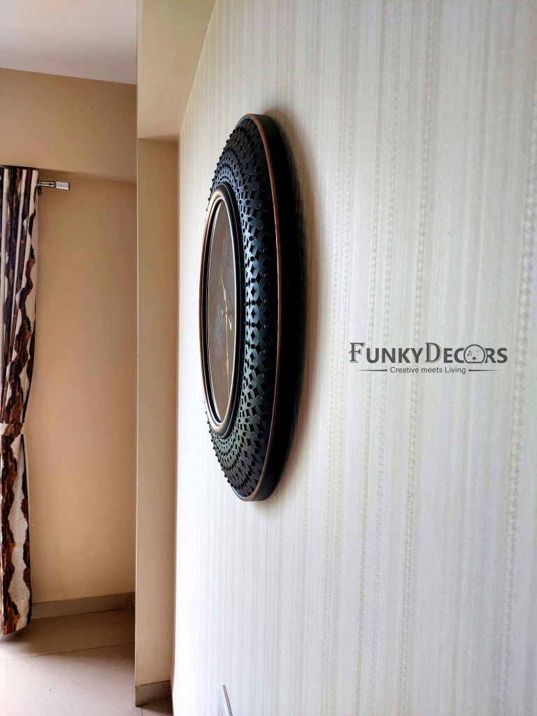 FunkyDecors Round Brown Tokri Wall Clock Watch Decor For Home Office And Gifts 50 Cm Tall Clocks