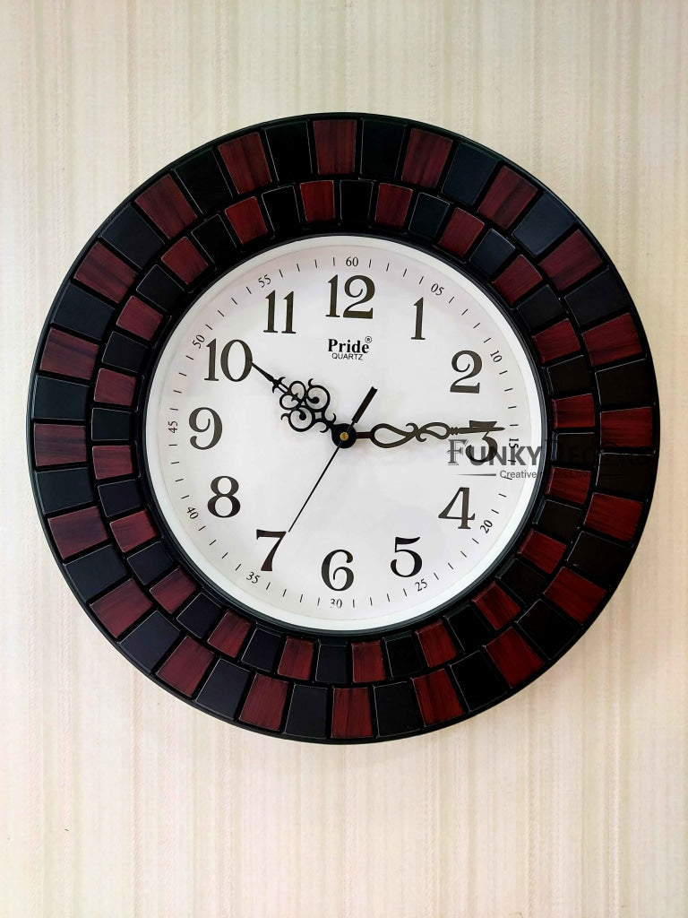 Funkytradition Round Wooden Texture Wall Clock Watch Decor For Home Office And Gifts 40 Cm Tall