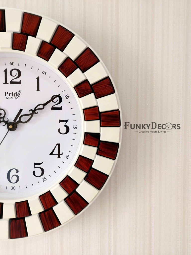 Funkytradition Round Wooden Texture Wall Clock Watch Decor For Home Office And Gifts 40 Cm Tall