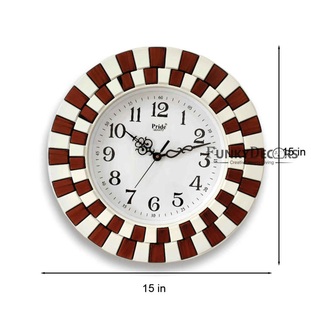 Funkytradition Round Wooden Texture Wall Clock Watch Decor For Home Office And Gifts 40 Cm Tall