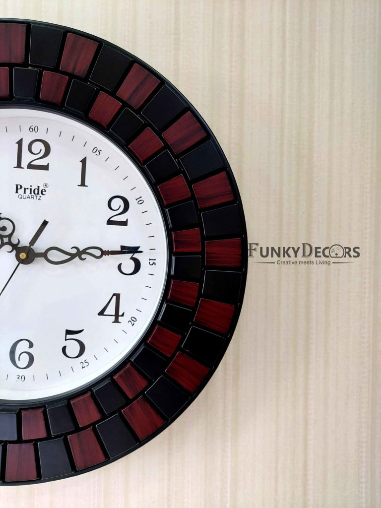 Funkytradition Round Wooden Texture Wall Clock Watch Decor For Home Office And Gifts 40 Cm Tall
