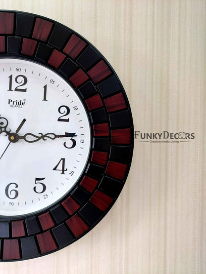 Funkytradition Round Wooden Texture Wall Clock Watch Decor For Home Office And Gifts 40 Cm Tall