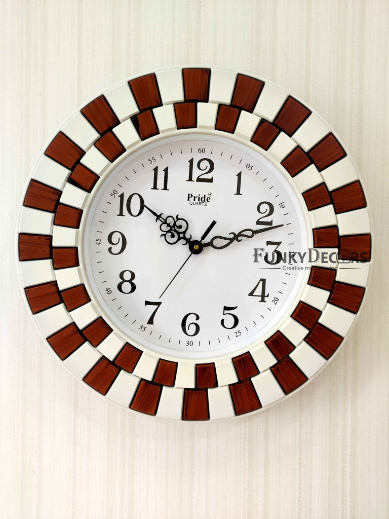 Funkytradition Round Wooden Texture Wall Clock Watch Decor For Home Office And Gifts 40 Cm Tall