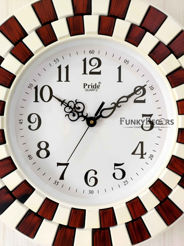 Funkytradition Round Wooden Texture Wall Clock Watch Decor For Home Office And Gifts 40 Cm Tall