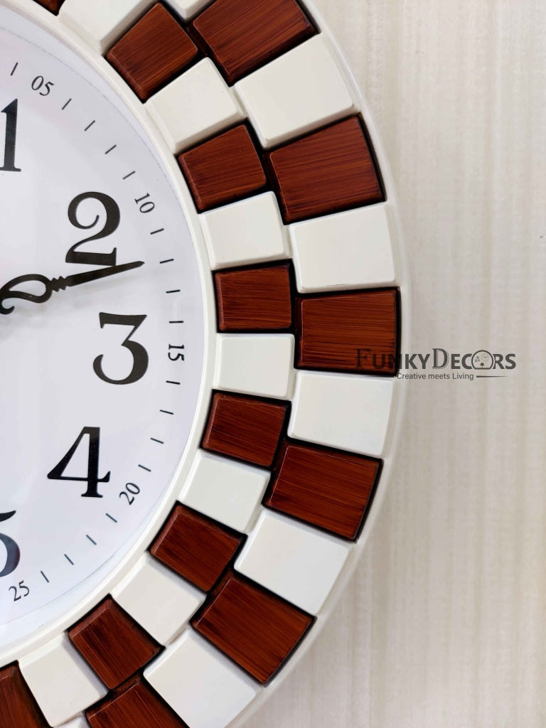Funkytradition Round Wooden Texture Wall Clock Watch Decor For Home Office And Gifts 40 Cm Tall