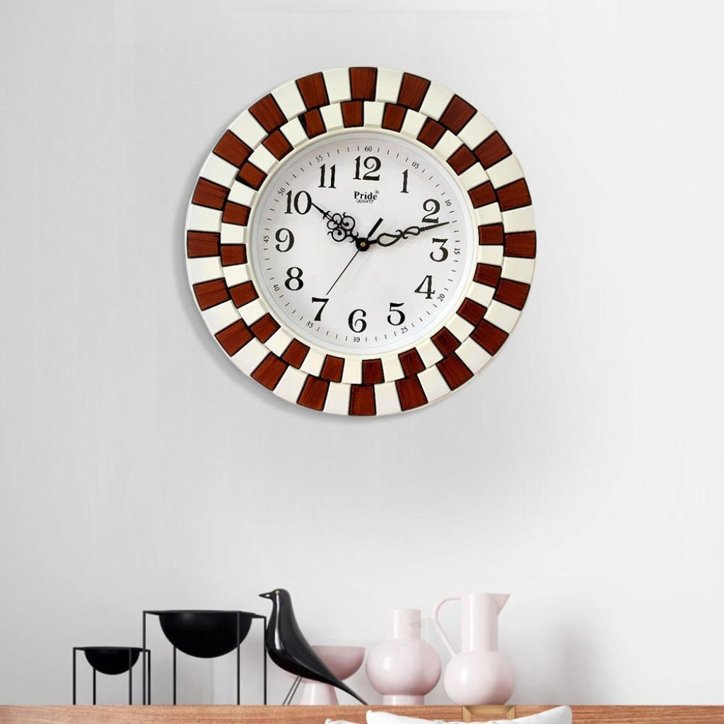 FunkyDecors Round Wooden Texture Wall Clock Watch Decor For Home Office And Gifts 40 Cm Tall