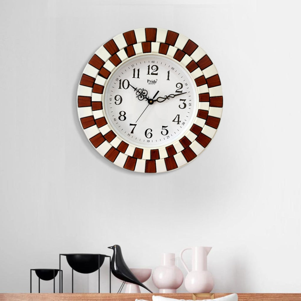 FunkyDecors Round Wooden Texture Wall Clock Watch Decor For Home Office And Gifts 40 Cm Tall