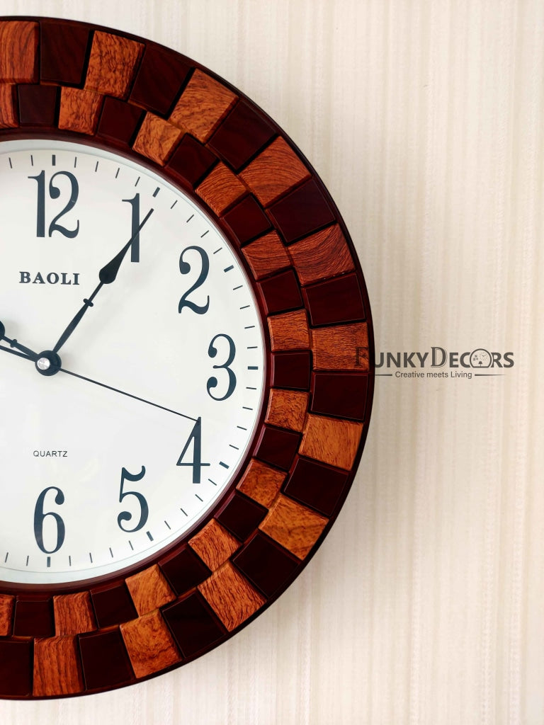 FunkyDecors Round Wooden Texture Wall Clock Watch Decor For Home Office And Gifts 45 Cm Tall