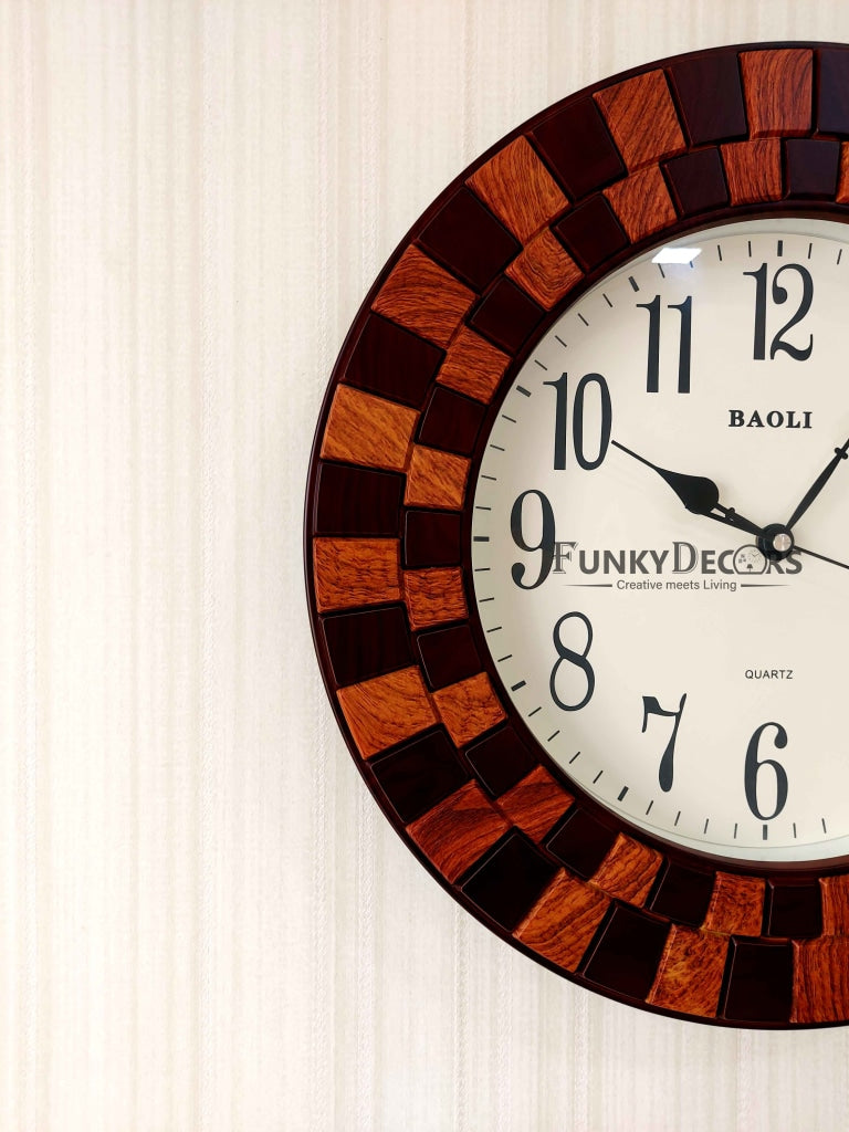 FunkyDecors Round Wooden Texture Wall Clock Watch Decor For Home Office And Gifts 45 Cm Tall