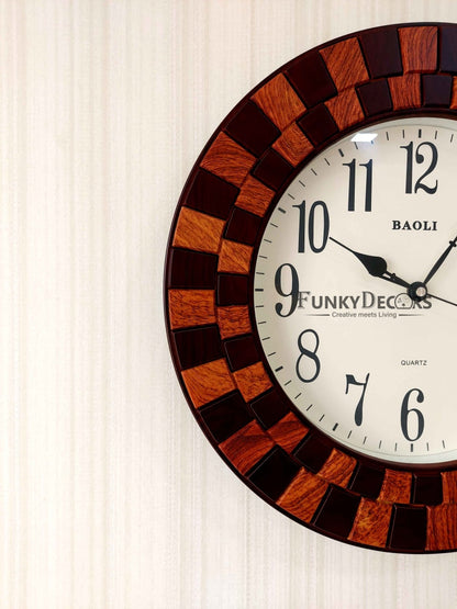 Funkytradition Round Wooden Texture Wall Clock Watch Decor For Home Office And Gifts 45 Cm Tall