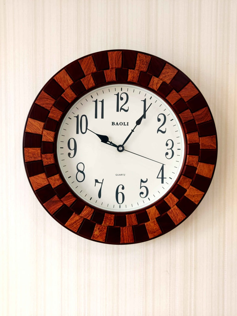Funkytradition Round Wooden Texture Wall Clock Watch Decor For Home Office And Gifts 45 Cm Tall