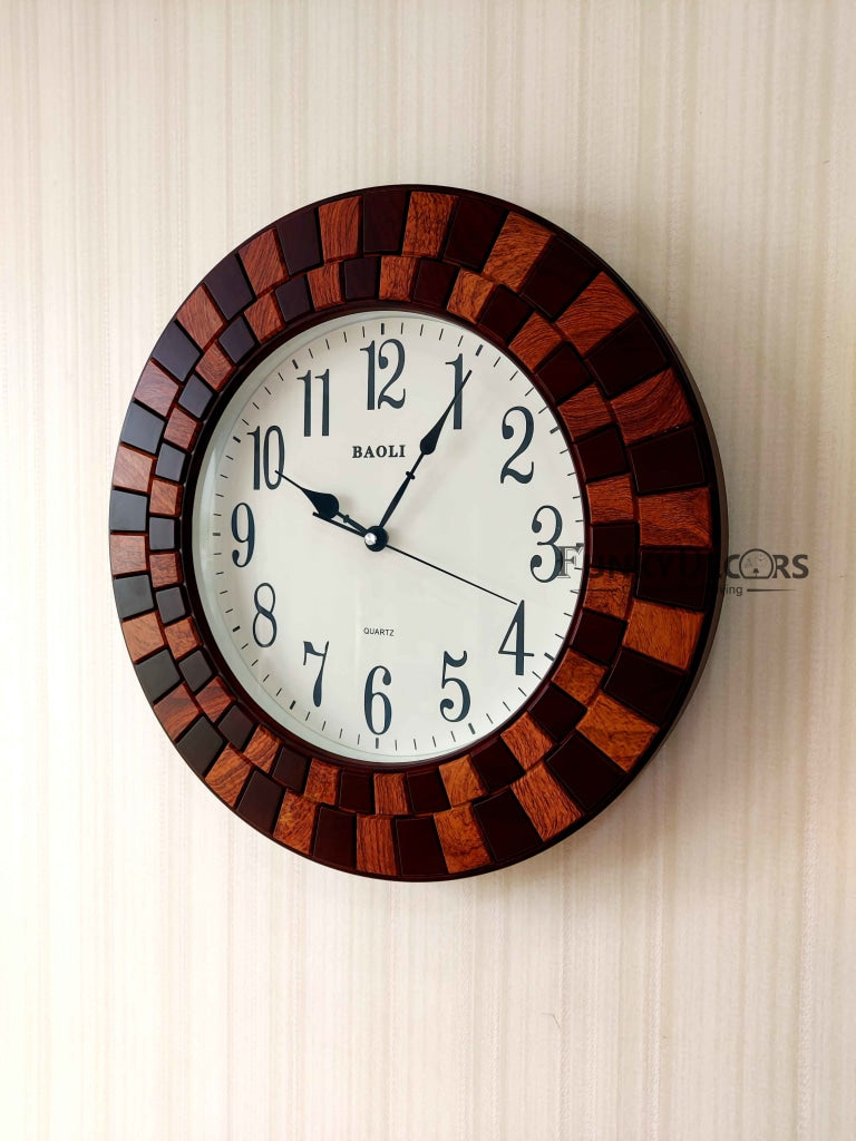 Funkytradition Round Wooden Texture Wall Clock Watch Decor For Home Office And Gifts 45 Cm Tall