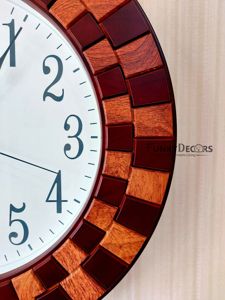 FunkyDecors Round Wooden Texture Wall Clock Watch Decor For Home Office And Gifts 45 Cm Tall