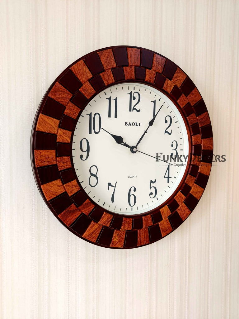 FunkyDecors Round Wooden Texture Wall Clock Watch Decor For Home Office And Gifts 45 Cm Tall