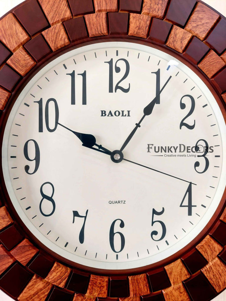 Funkytradition Round Wooden Texture Wall Clock Watch Decor For Home Office And Gifts 45 Cm Tall
