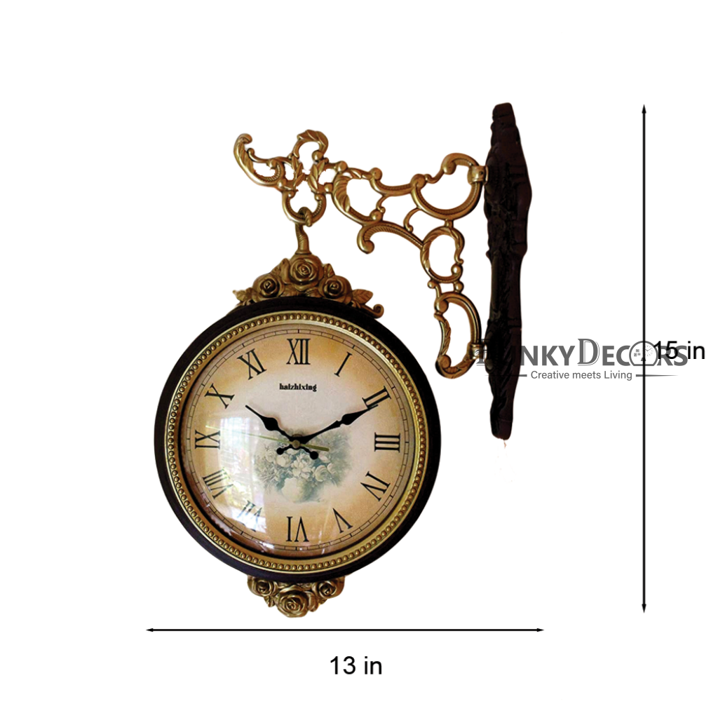 FunkyDecors Royal Antique-Look Brown Round Wall Hanging Double Sided 2 Faces Retro Station Clock