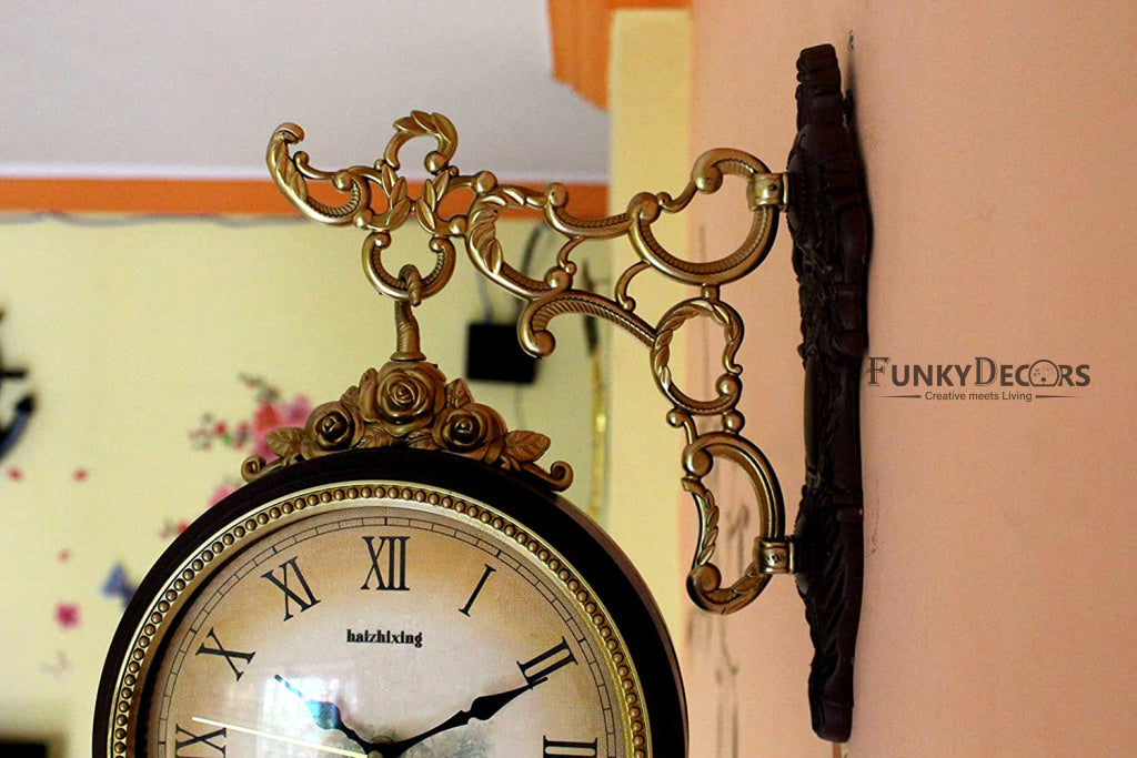 FunkyDecors Royal Antique-Look Brown Round Wall Hanging Double Sided 2 Faces Retro Station Clock