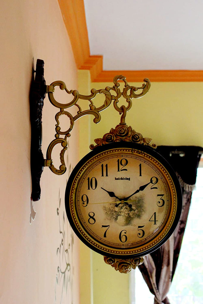 FunkyDecors Royal Antique-Look Brown Round Wall Hanging Double Sided 2 Faces Retro Station Clock