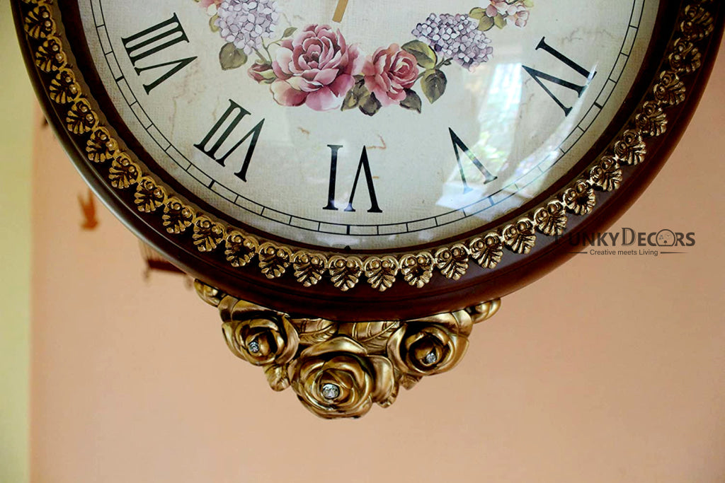 FunkyDecors Royal Antique-Look Brown Round Wall Hanging Double Sided Two Faces Retro Station Home