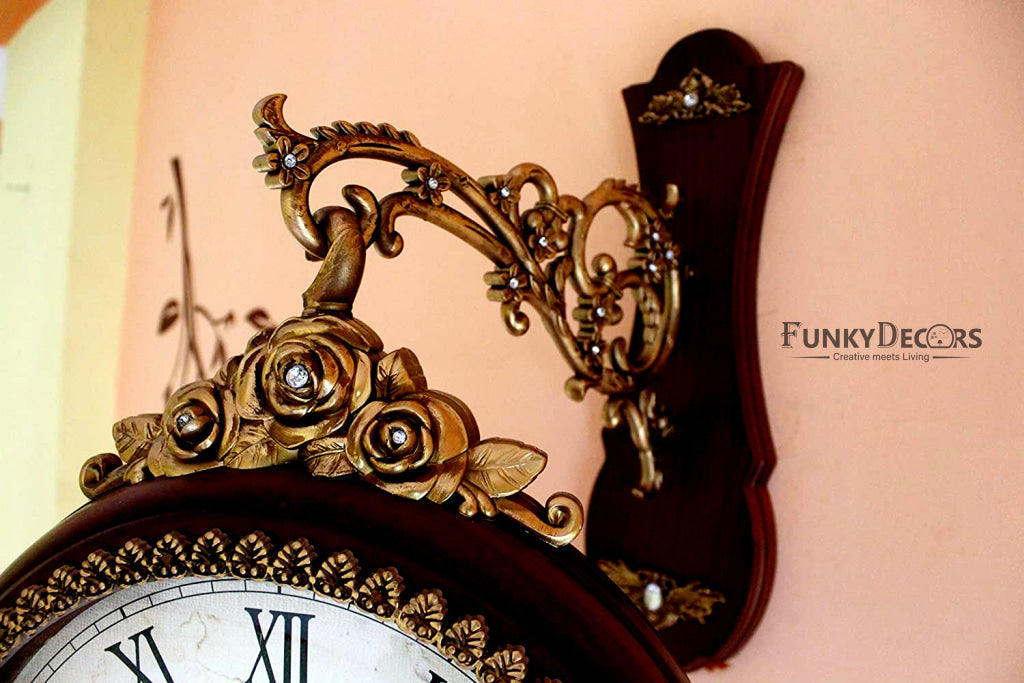 FunkyDecors Royal Antique-Look Brown Round Wall Hanging Double Sided Two Faces Retro Station Home