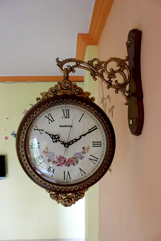 FunkyDecors Royal Antique-Look Brown Round Wall Hanging Double Sided Two Faces Retro Station Home