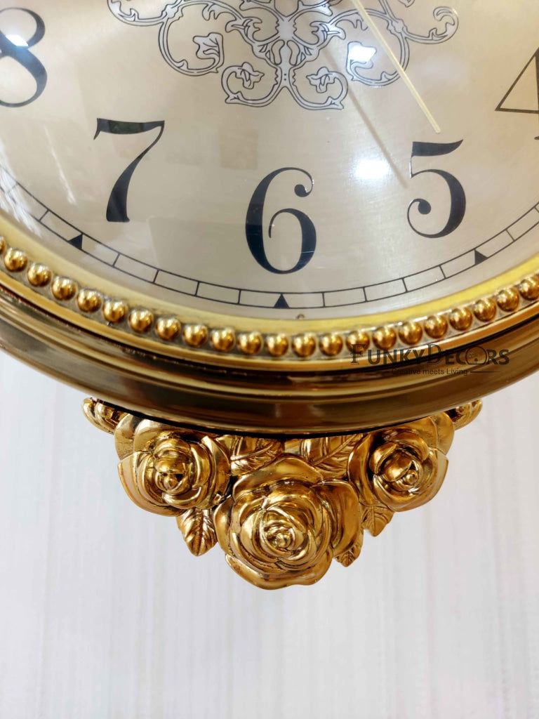FunkyDecors Royal Antique-Look Gold Round Wall Hanging Double Sided 2 Faces Retro Station Clock