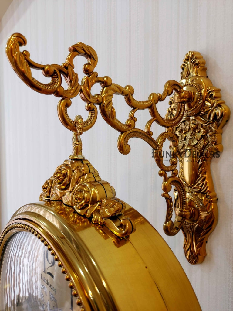 FunkyDecors Royal Antique-Look Gold Round Wall Hanging Double Sided 2 Faces Retro Station Clock