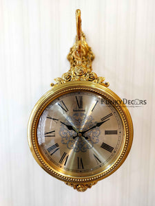 Funkytradition Royal Antique-Look Gold Round Wall Hanging Double Sided 2 Faces Retro Station Clock