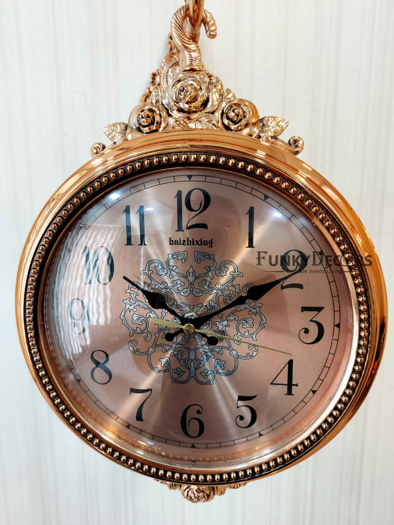 FunkyDecors Royal Antique-Look Rose Gold Round Wall Hanging Double Sided 2 Faces Retro Station