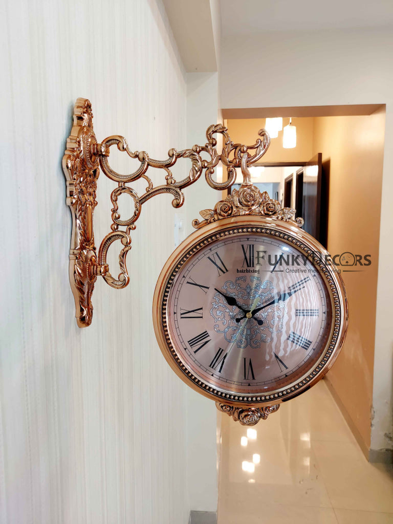 FunkyDecors Royal Antique-Look Rose Gold Round Wall Hanging Double Sided 2 Faces Retro Station