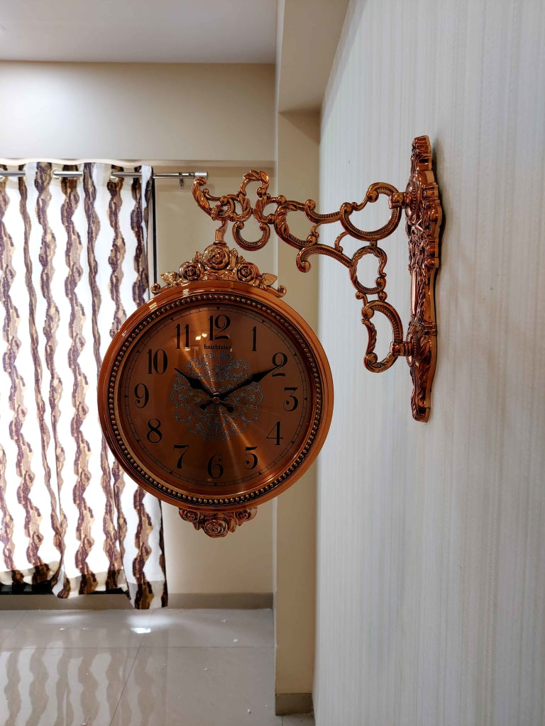 FunkyDecors Royal Antique-Look Rose Gold Round Wall Hanging Double Sided 2 Faces Retro Station