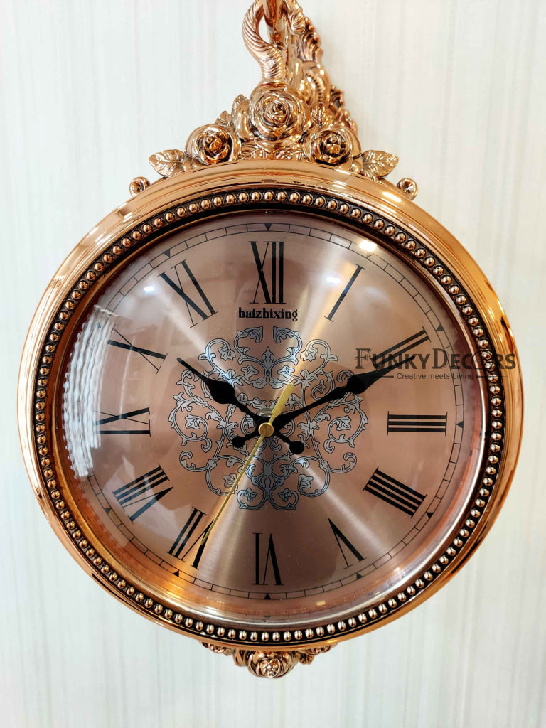 FunkyDecors Royal Antique-Look Rose Gold Round Wall Hanging Double Sided 2 Faces Retro Station