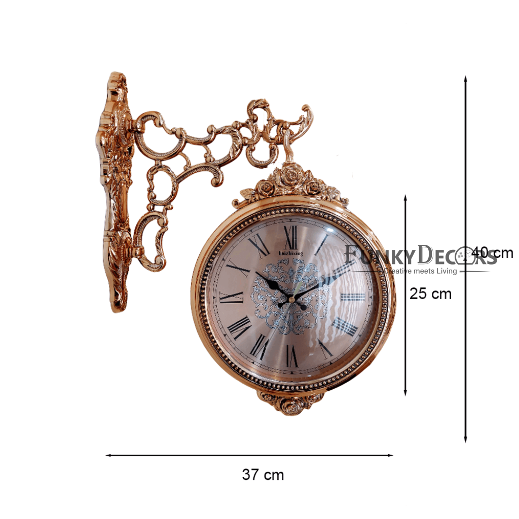 FunkyDecors Royal Antique-Look Rose Gold Round Wall Hanging Double Sided 2 Faces Retro Station