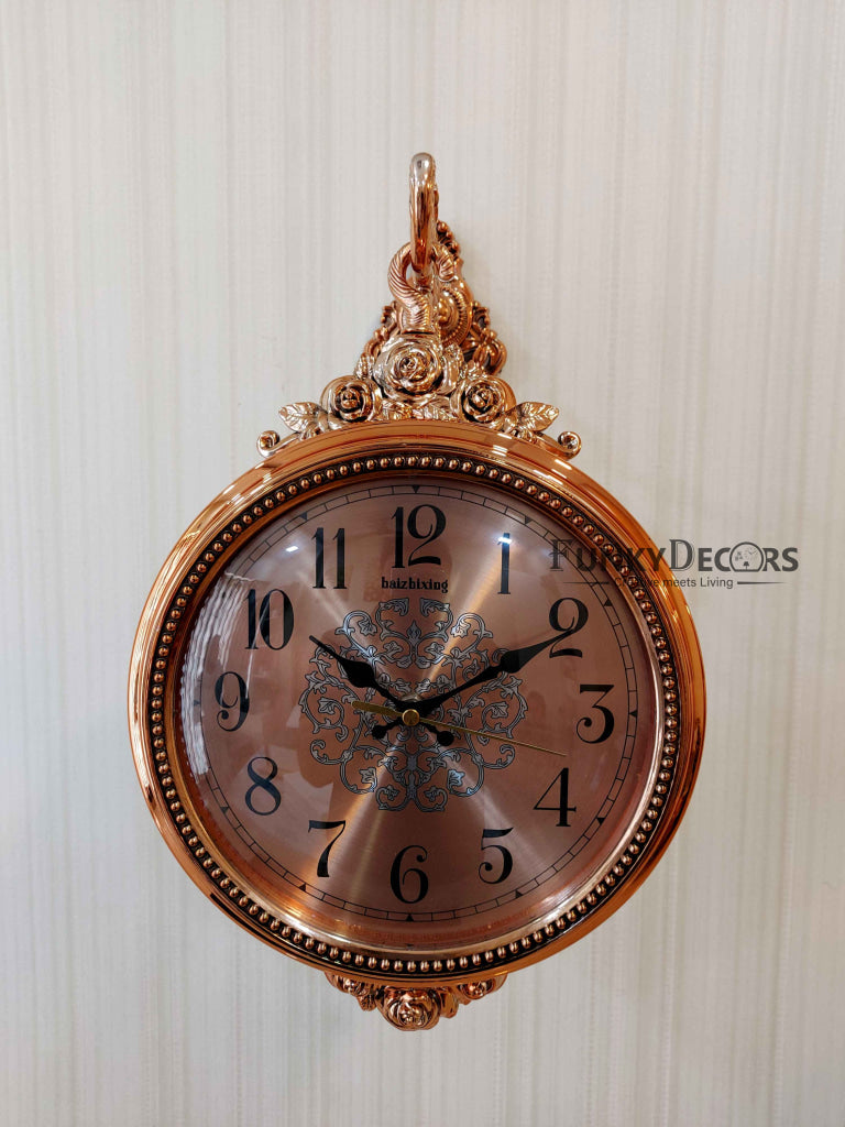 FunkyDecors Royal Antique-Look Rose Gold Round Wall Hanging Double Sided 2 Faces Retro Station