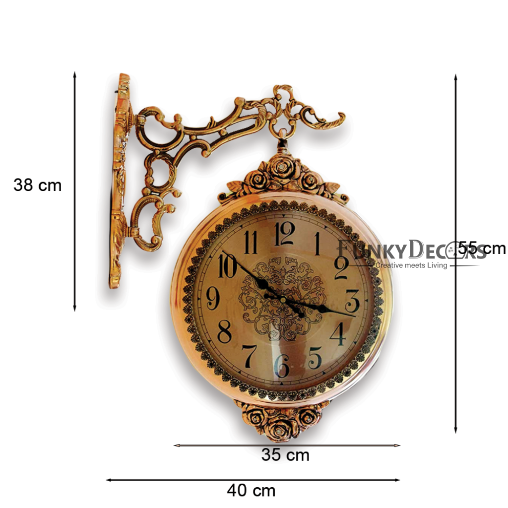 FunkyDecors Royal Antique-Look Golden Round Wall Hanging Double Sided Two Faces Retro Station
