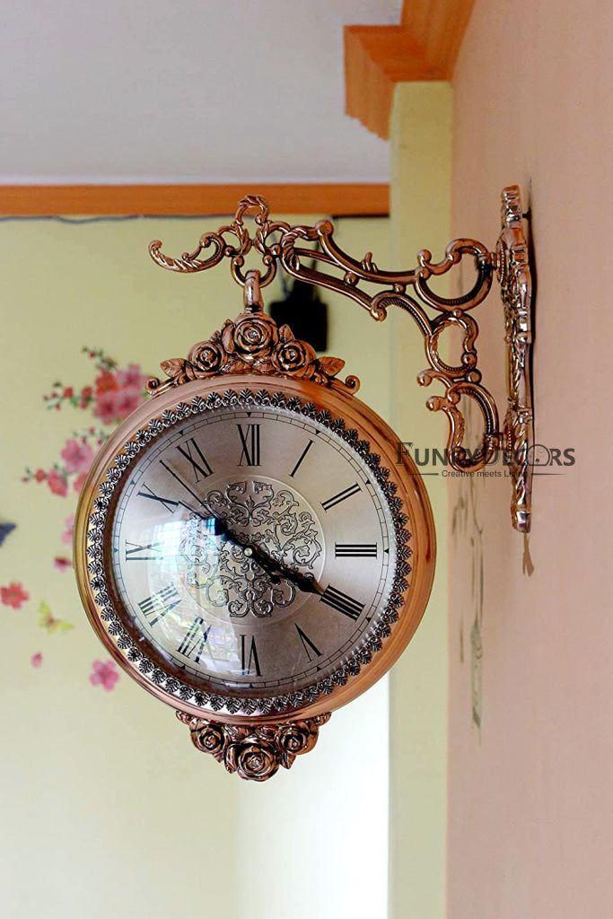 FunkyDecors Royal Antique-Look Golden Round Wall Hanging Double Sided Two Faces Retro Station
