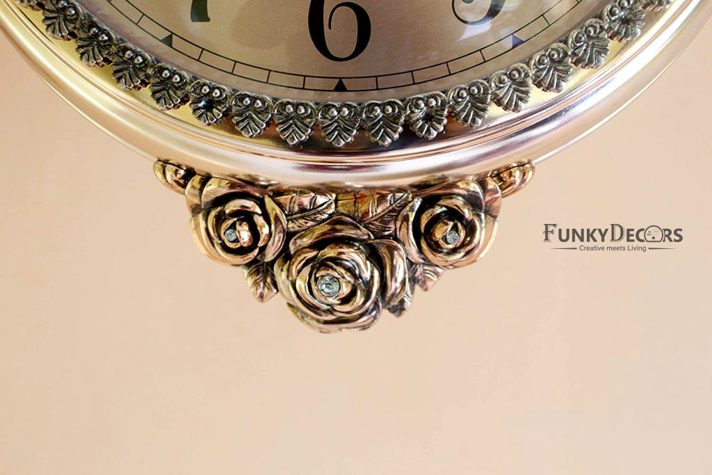 FunkyDecors Royal Antique-Look Golden Round Wall Hanging Double Sided Two Faces Retro Station