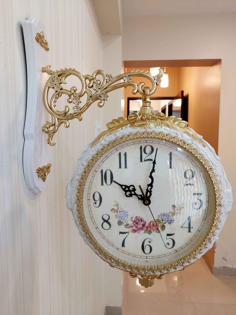 FunkyDecors Royal Antique-Look White Round Wall Hanging Double Sided Two Faces Retro Station Home