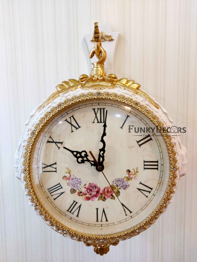 FunkyDecors Royal Antique-Look White Round Wall Hanging Double Sided Two Faces Retro Station Home