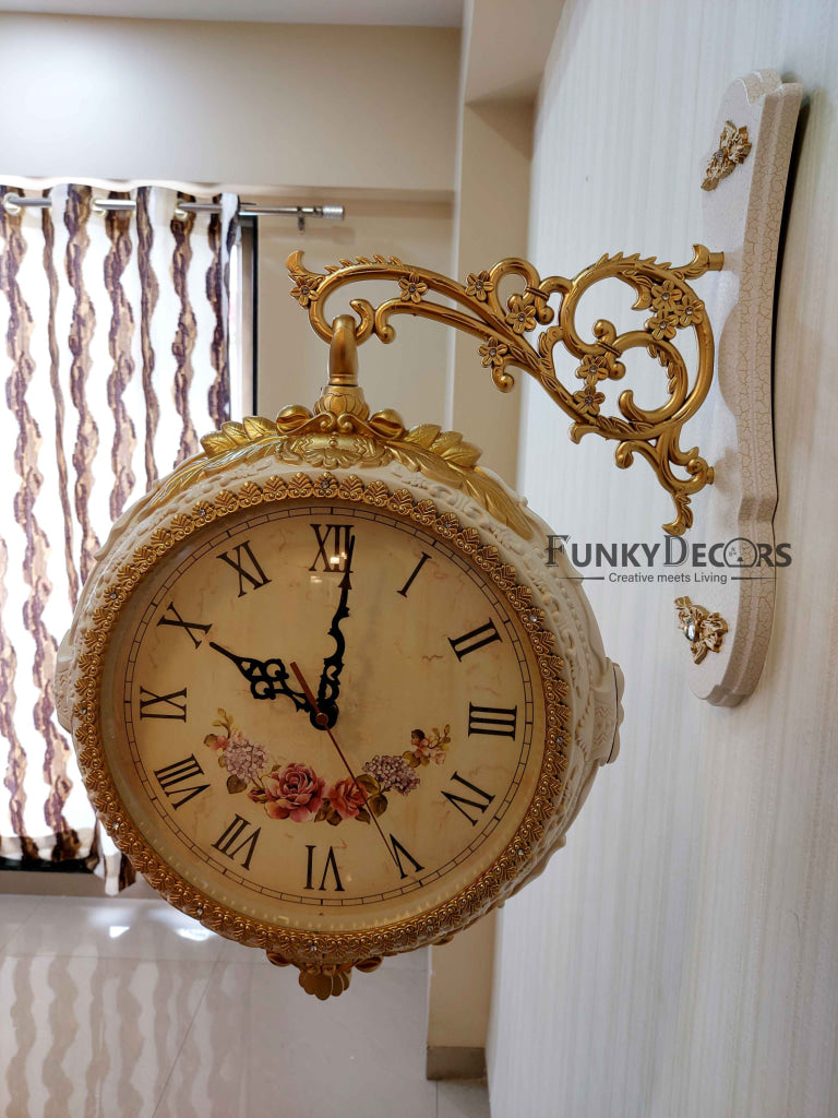 FunkyDecors Royal Antique-Look White Round Wall Hanging Double Sided Two Faces Retro Station Home