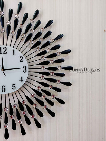 Funkytradition Royal Black 3D Peacock Wall Clock For Home Office Decor And Gifts 70 Cm Tall Clocks