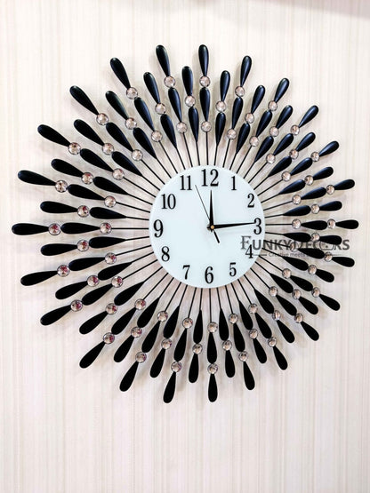 Funkytradition Royal Black 3D Peacock Wall Clock For Home Office Decor And Gifts 70 Cm Tall Clocks