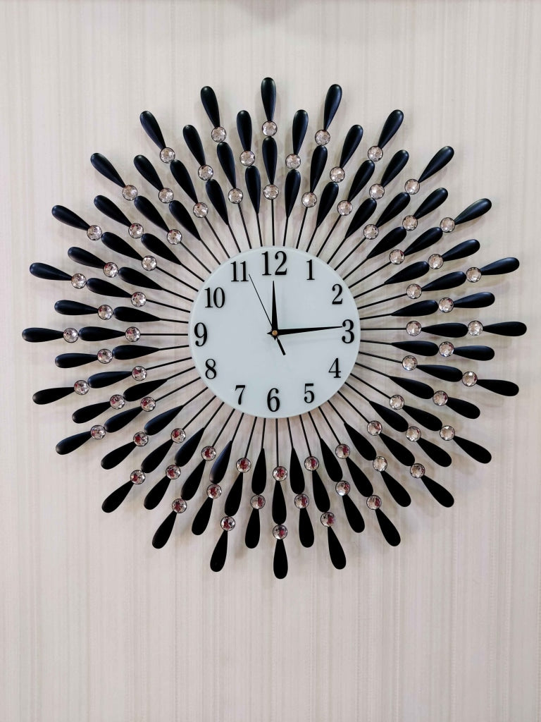 FunkyDecors Royal Black 3D Peacock Wall Clock For Home Office Decor And Gifts 70 Cm Tall Clocks
