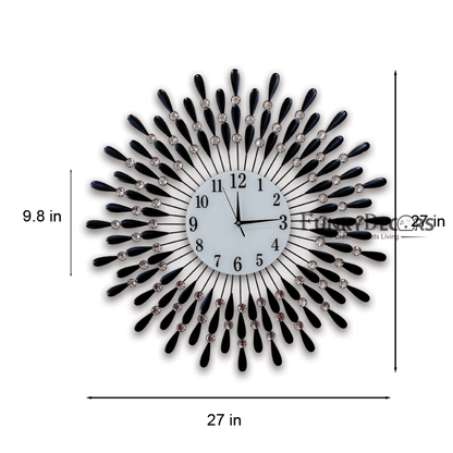 Funkytradition Royal Black 3D Peacock Wall Clock For Home Office Decor And Gifts 70 Cm Tall Clocks