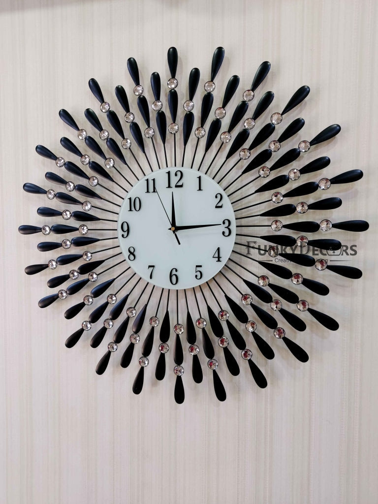 FunkyDecors Royal Black 3D Peacock Wall Clock For Home Office Decor And Gifts 70 Cm Tall Clocks