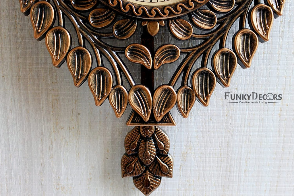 FunkyDecors Royal Brown Beautiful Peacock Pendulum Wall Clock Watch Decor For Home Office And