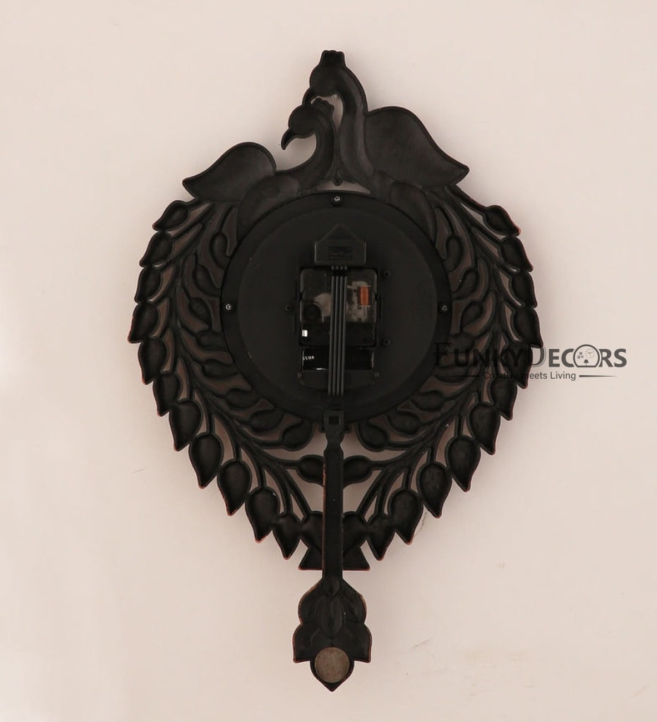FunkyDecors Royal Brown Beautiful Peacock Pendulum Wall Clock Watch Decor For Home Office And